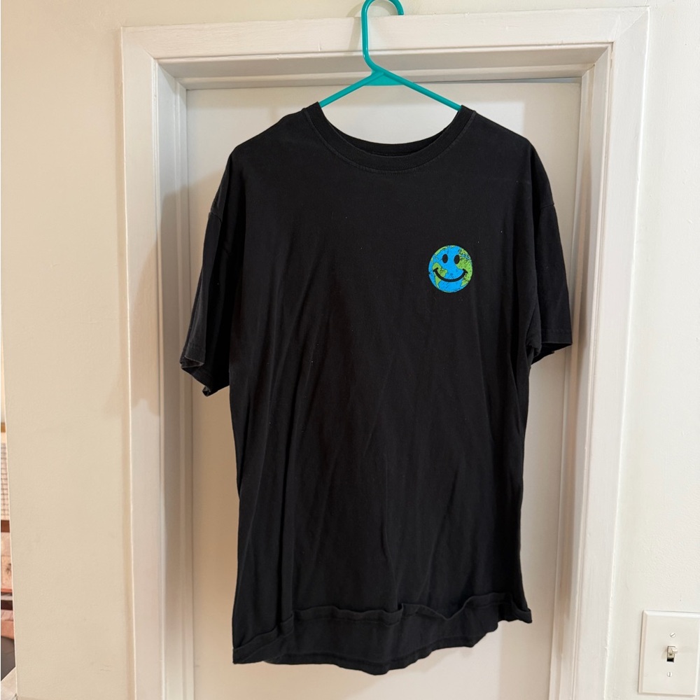 MOTHER Black Tee with Blue Smiley Patch